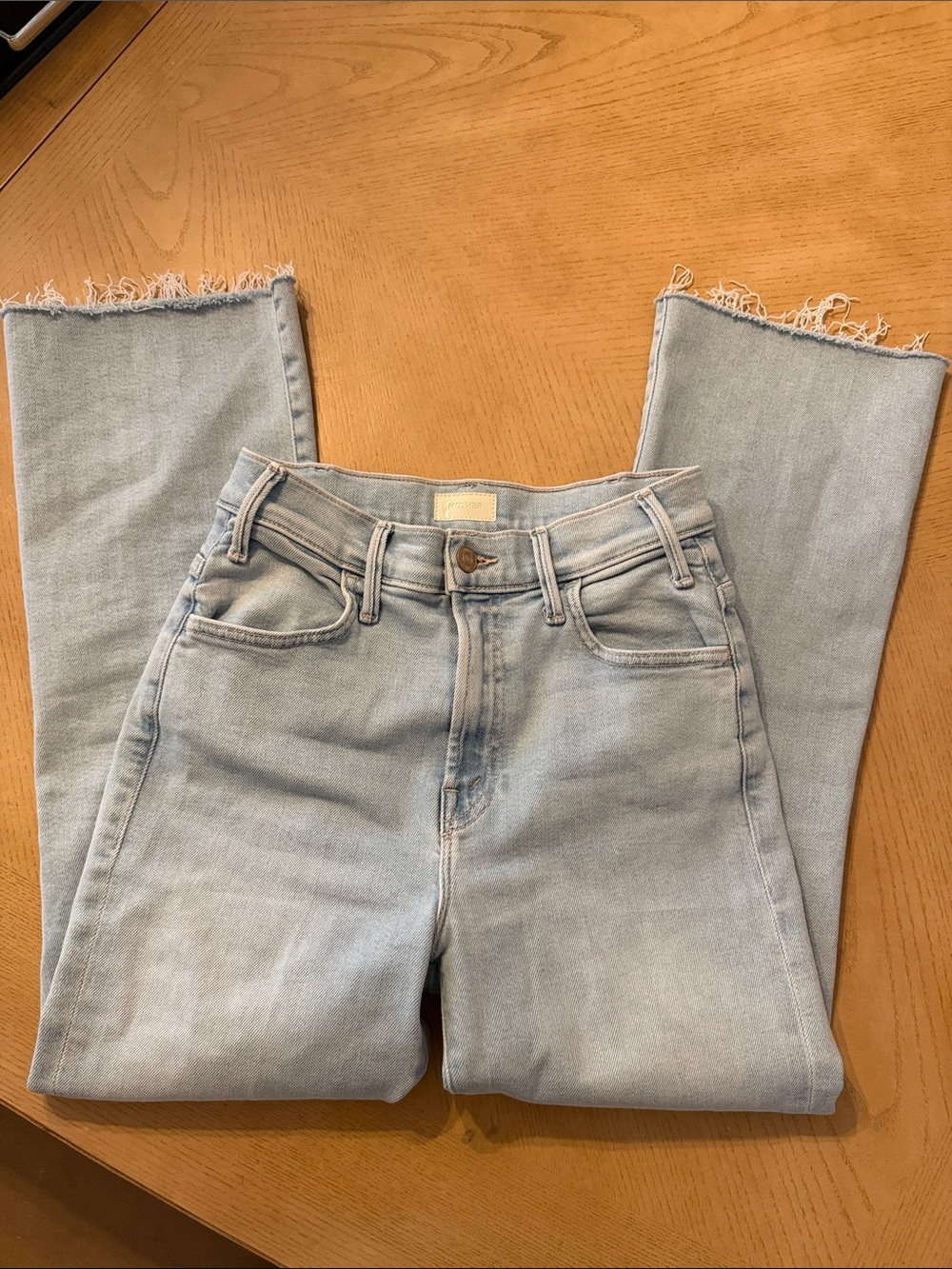 MOTHER Light Blue Straight-Leg High-Rise Jeans